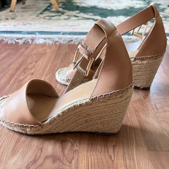 VINCE CAMUTO Lerra Camel Leather Espadrille Wedge Ankle Strap Sandal Sz 7M 37.5 - Picture 3 of 12